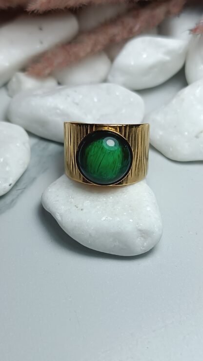 Steel ring with forged base and cat's eye (CODE:02133)