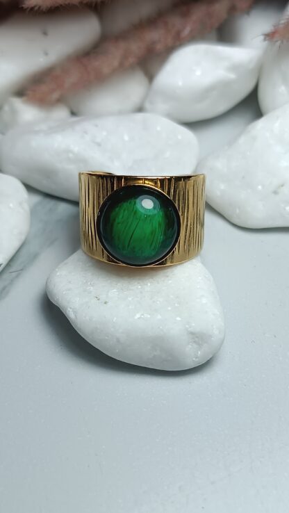 Steel ring with forged base and cat's eye (CODE:02133)