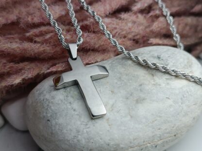 Men's steel cross with shiny surface and chain (CODE: 78412)