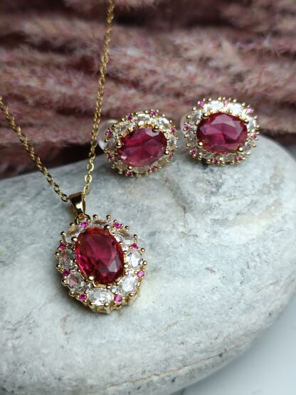 Rosette necklace, earrings (CODE:027451)