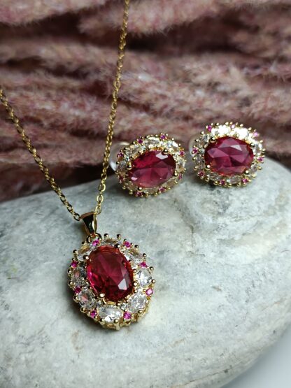 Rosette necklace, earrings (CODE:027451)