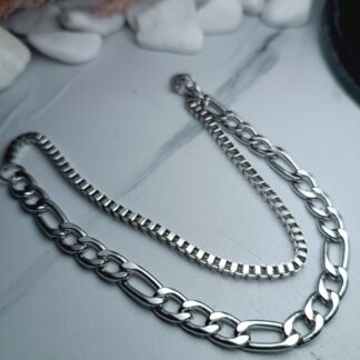 Steel double men's bracelet in silver color (CODE: 22991)