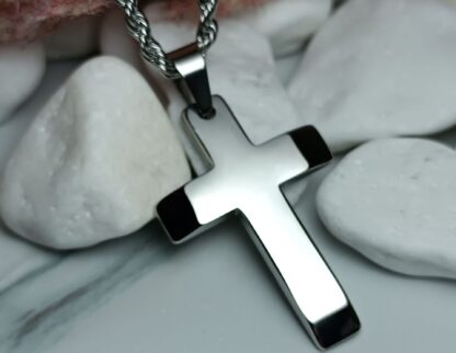 Men's steel cross with shiny surface and chain (CODE: 78412)