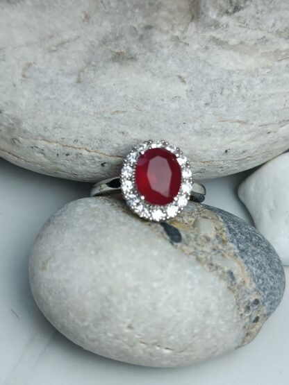 Ring with red stone Zircon steel (CODE:0808)