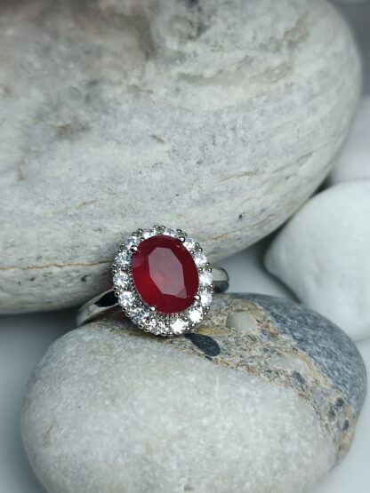 Ring with red stone Zircon steel (CODE:0808)