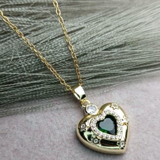 Heart necklace, green crystal (CODE:003003)