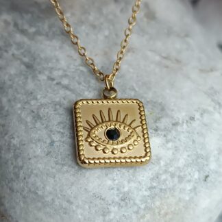 Eyelet necklace with zircon stone made of steel (CODE: 01515)