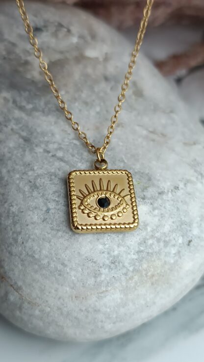 Eyelet necklace with zircon stone made of steel (CODE: 01515)