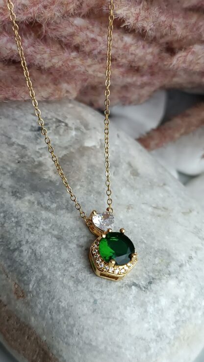 Steel Necklace with Green & White Zircon (CODE:0707)