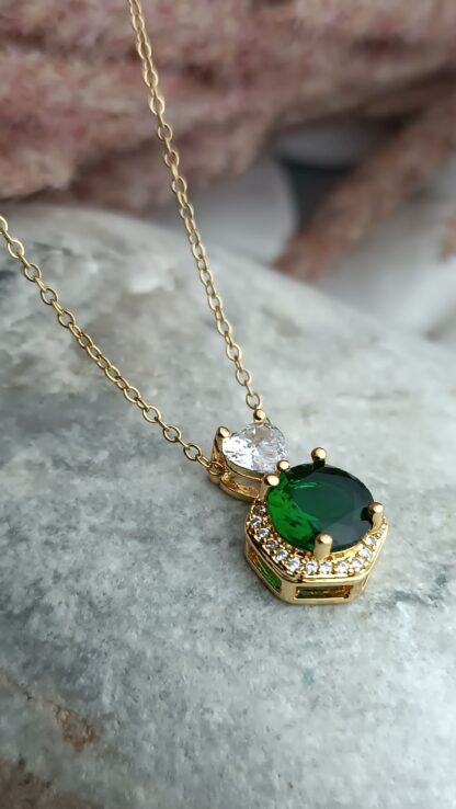 Steel Necklace with Green & White Zircon (CODE:0707)