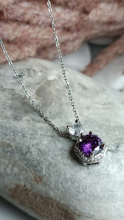 Steel necklace with purple stone (CODE:0505)