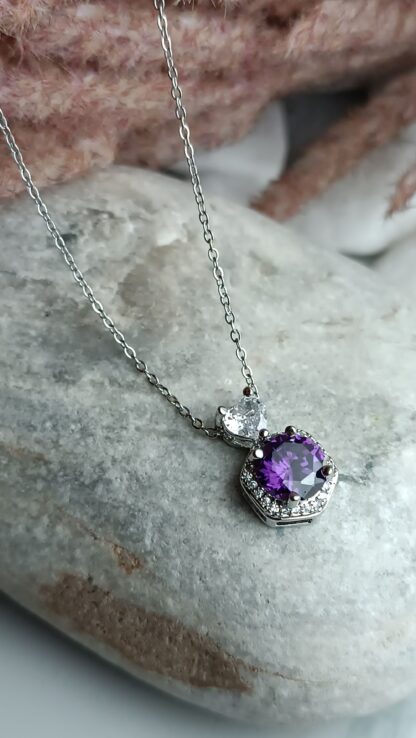 Steel necklace with purple stone (CODE:0505)