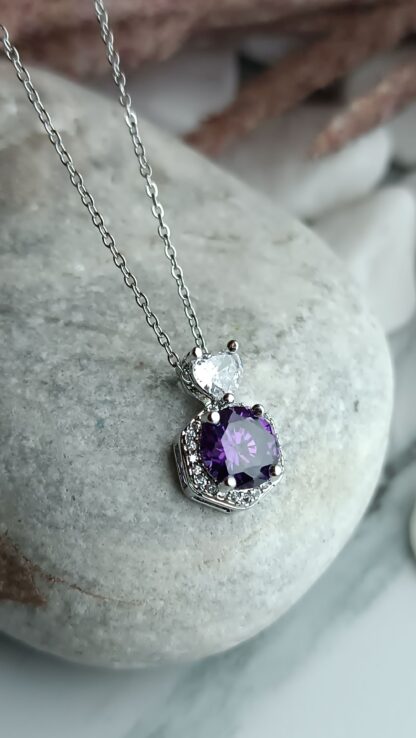 Steel necklace with purple stone (CODE:0505)