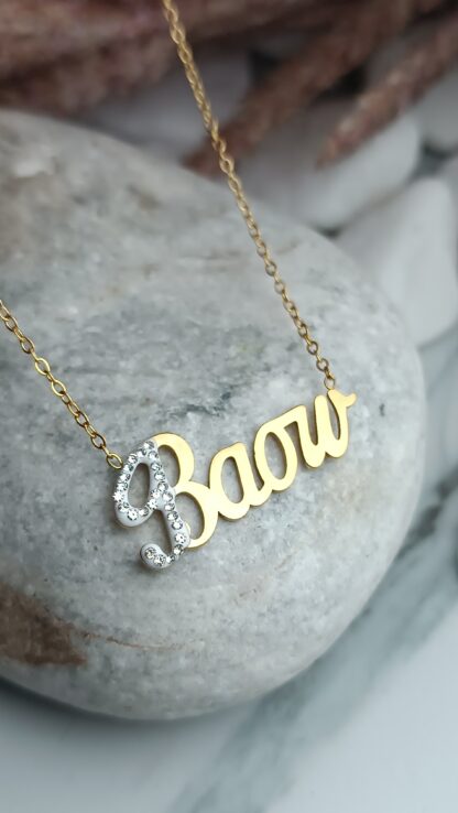 Steel necklace with the name "VASO" gold-plated with zircons in gold color (CODE: 02020)