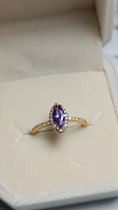 Ring with gold plating and amethyst in the shape of a "nail" made of steel (CODE: 01017)