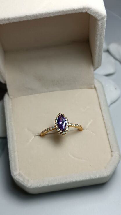 Ring with gold plating and amethyst in the shape of a "nail" made of steel (CODE: 01017)