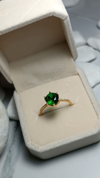 STEEL STONE WITH GREEN ZIRCON STONE, (CODE: 0909