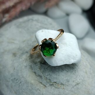 STEEL STONE WITH GREEN ZIRCON STONE, (CODE: 0909)