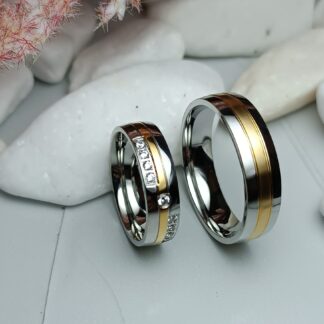 Pair of Matt steel wedding rings with sagre finish and polished edges (CODE: 006881)