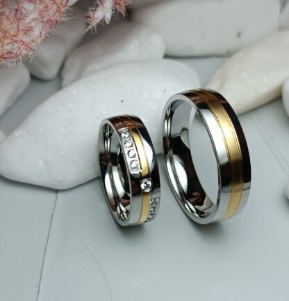 Two-tone wedding rings with zircon 6 mm (CODE: 20058)