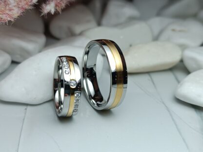 Two-tone wedding rings with zircon 6 mm (CODE: 20058)