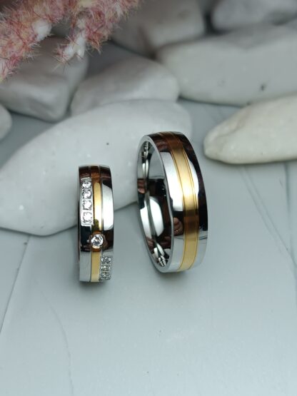 Two-tone wedding rings with zircon 6 mm (CODE: 20058)