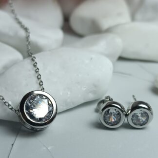 925 silver platinum plated necklace with round zircon together with earrings (CODE:53301))