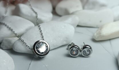 925 silver platinum plated necklace with round zircon together with earrings (CODE:53301))