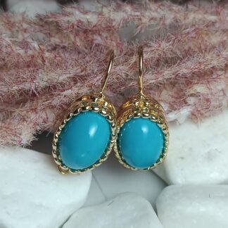 Steel Dangle Earrings Gold with Turquoise (CODE:5527)