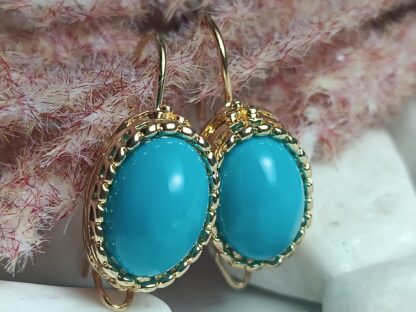 Steel Dangle Earrings Gold with Turquoise (CODE:5527)