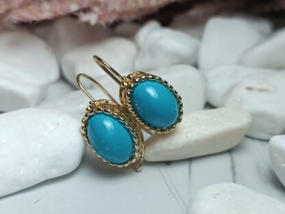 Steel Dangle Earrings Gold with Turquoise (CODE:5527)