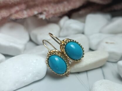 Steel Dangle Earrings Gold with Turquoise (CODE:5527)