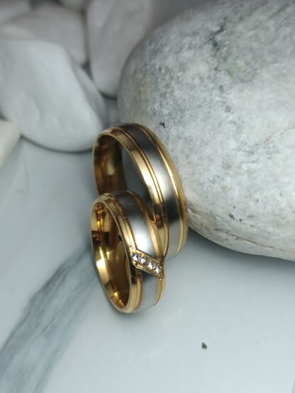 Two-tone wedding rings with zircon 6 mm (CODE: 554241)