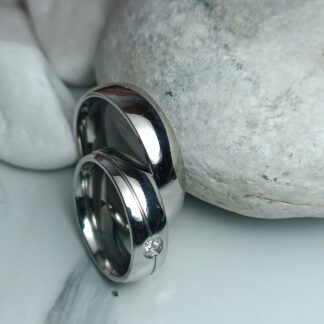 Pair of polished steel wedding rings 6 mm (CODE: 0507751)