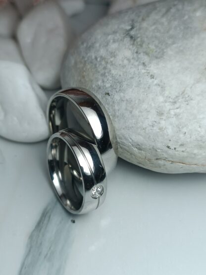 Pair of polished steel wedding rings 6 mm (CODE: 0507751)