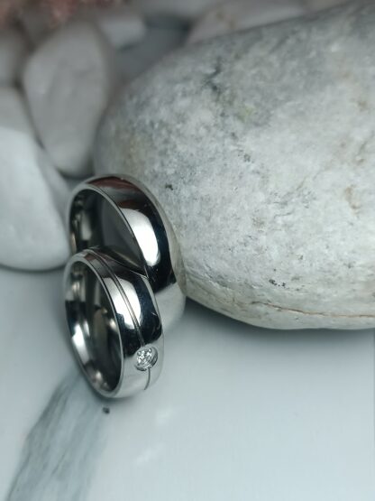 Pair of polished steel wedding rings 6 mm (CODE: 0507751)