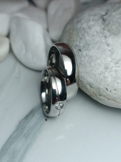 Pair of polished steel wedding rings 6 mm (CODE: 0507751)