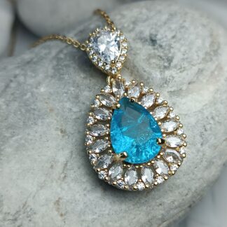 Steel necklace with blue zircon stone (CODE: 00112251)