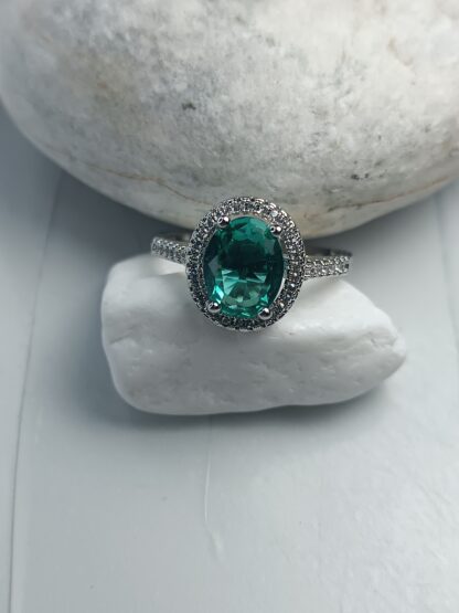 Silver 925 ring turquoise rosette with zircon (CODE: 0052211)