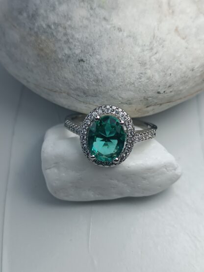 Silver 925 ring turquoise rosette with zircon (CODE: 0052211)