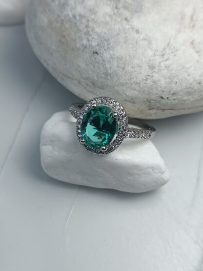 Silver 925 ring turquoise rosette with zircon (CODE: 0052211)