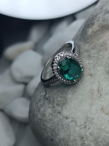 Silver 925 ring turquoise rosette with zircon (CODE: 0052211)