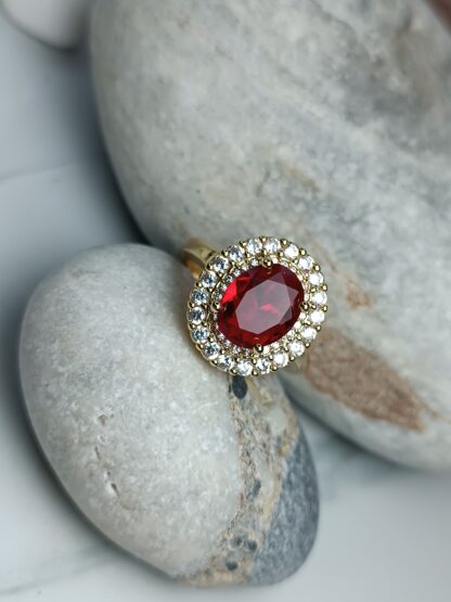 Rosette steel ring with zircon in gold adjustable (CODE: 00009)