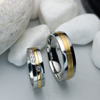 Two-tone wedding rings with zircon 6 mm (CODE: 20058)