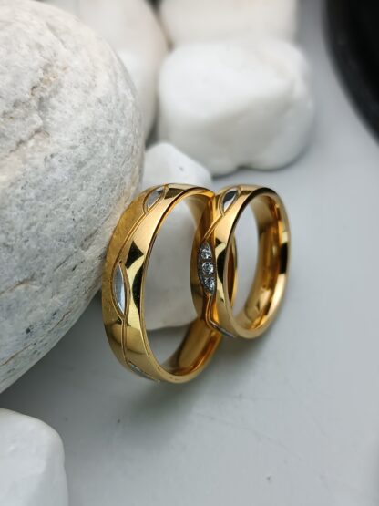 Two-tone wedding rings with zircon 6 mm (CODE: 88551)