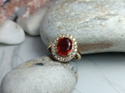 Rosette steel ring with zircon in gold adjustable (CODE: 00009)