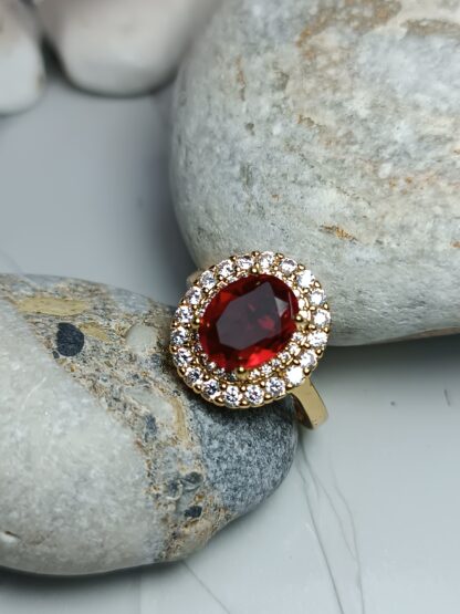 Rosette steel ring with zircon in gold adjustable (CODE: 00009)