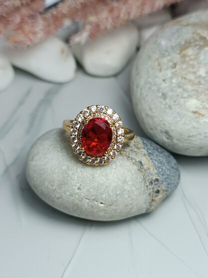 Rosette steel ring with zircon in gold adjustable (CODE: 00009)