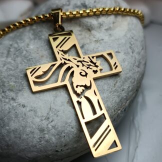 Steel cross with chain in gold color (CODE: 005100)