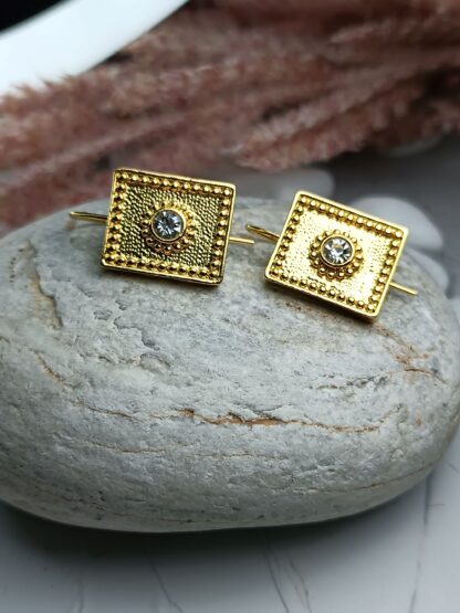 Steel Earrings Byzantine Squares with Zircon (CODE: 004421)